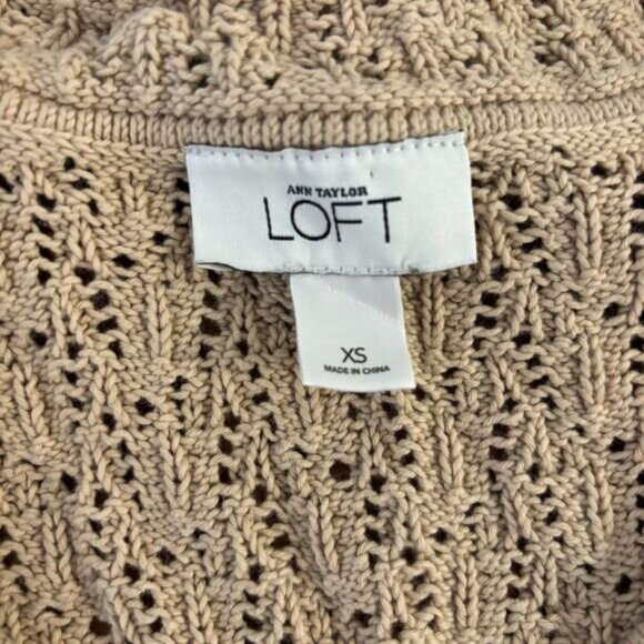 Y2K 2010s Ann Taylor Loft size XS Neutral Brown Open Knit Boho V Neck Sweater - Picture 4 of 7